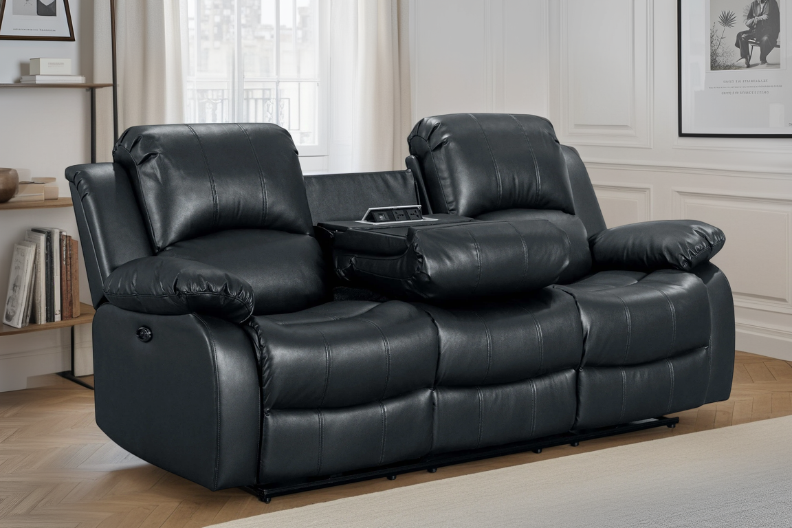Faux Leather Black 3 Seater Electric Recliner Sofa VALENCIA