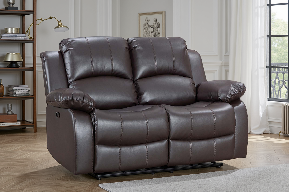 Faux Leather Brown 2 Seater Electric Recliner Sofa VALENCIA