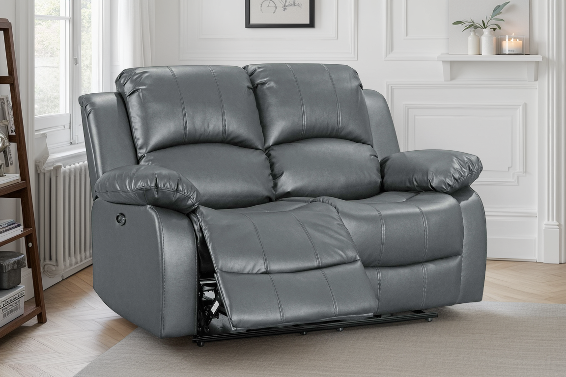 Faux Leather Grey 2 Seater Electric Recliner Sofa VALENCIA