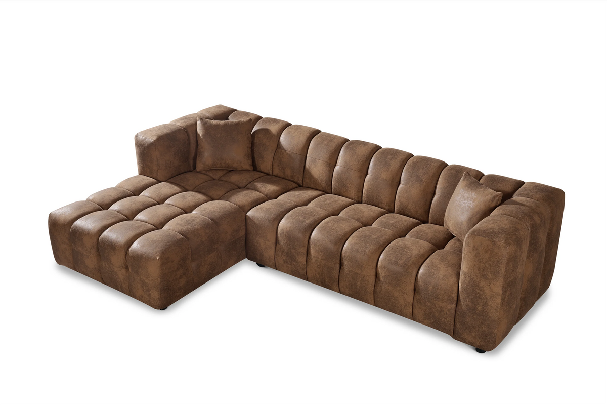 Faux Leather Suede Brown Left Hand Facing Corner Sofa LUGANO