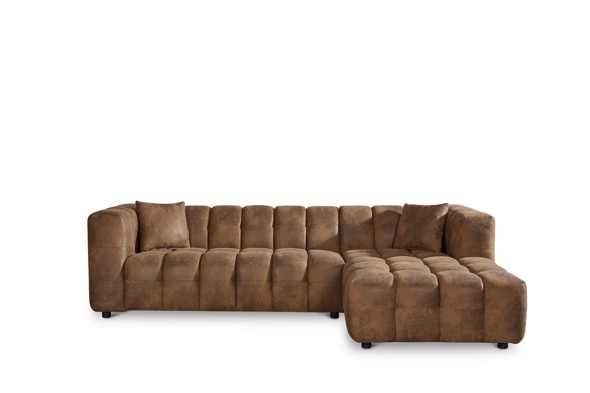 Faux Leather Suede Brown Right Hand Facing Corner Sofa LUGANO