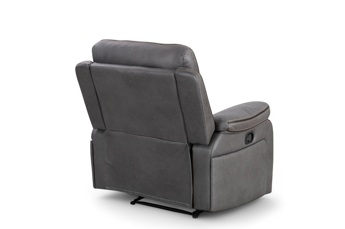 Faux Leather Grey Manual Recliner Chair with Contrast Stitching VEGAS Back Angle