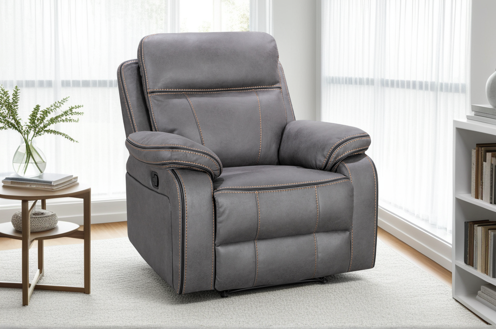 Faux Leather Grey Manual Recliner Chair with Contrast Stitching VEGAS