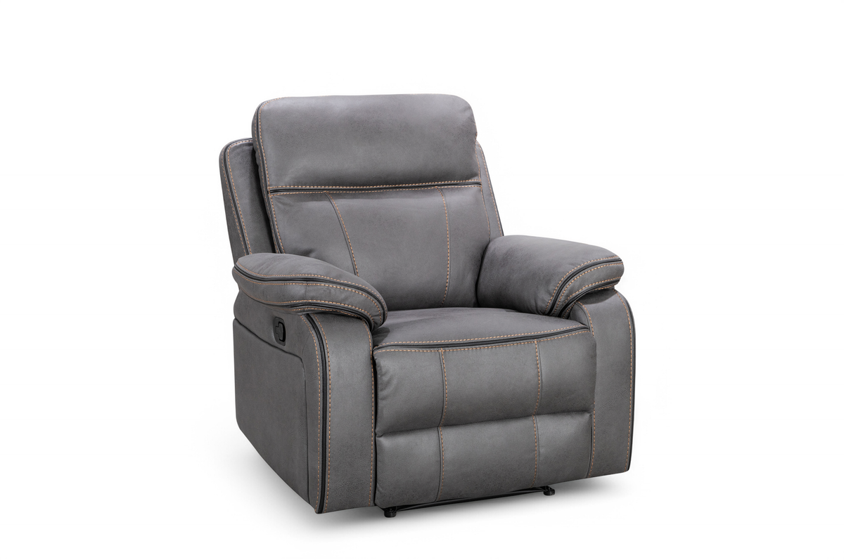 Faux Leather Grey Manual Recliner Chair with Contrast Stitching VEGAS Front Angle