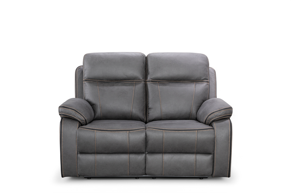 Faux Leather Grey 2 Seater Manual Recliner Sofa with Contrast Stitching VEGAS Front