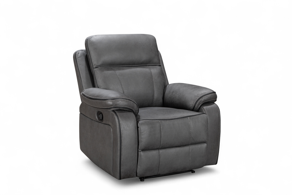 Gray recliner chair front angle profile