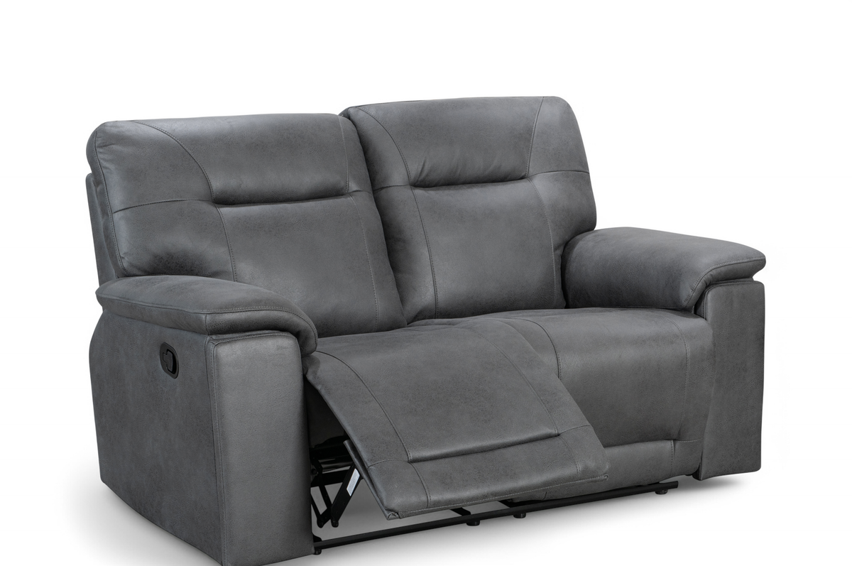 Faux Leather Grey Murcia 2 Seater Manual Recliner Sofa Front Angle Footrest Reclined