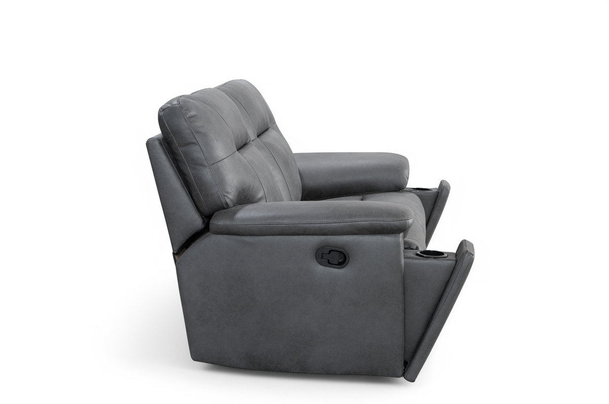 Faux Leather Grey Murcia 2 Seater Manual Recliner Sofa Side Cupholders