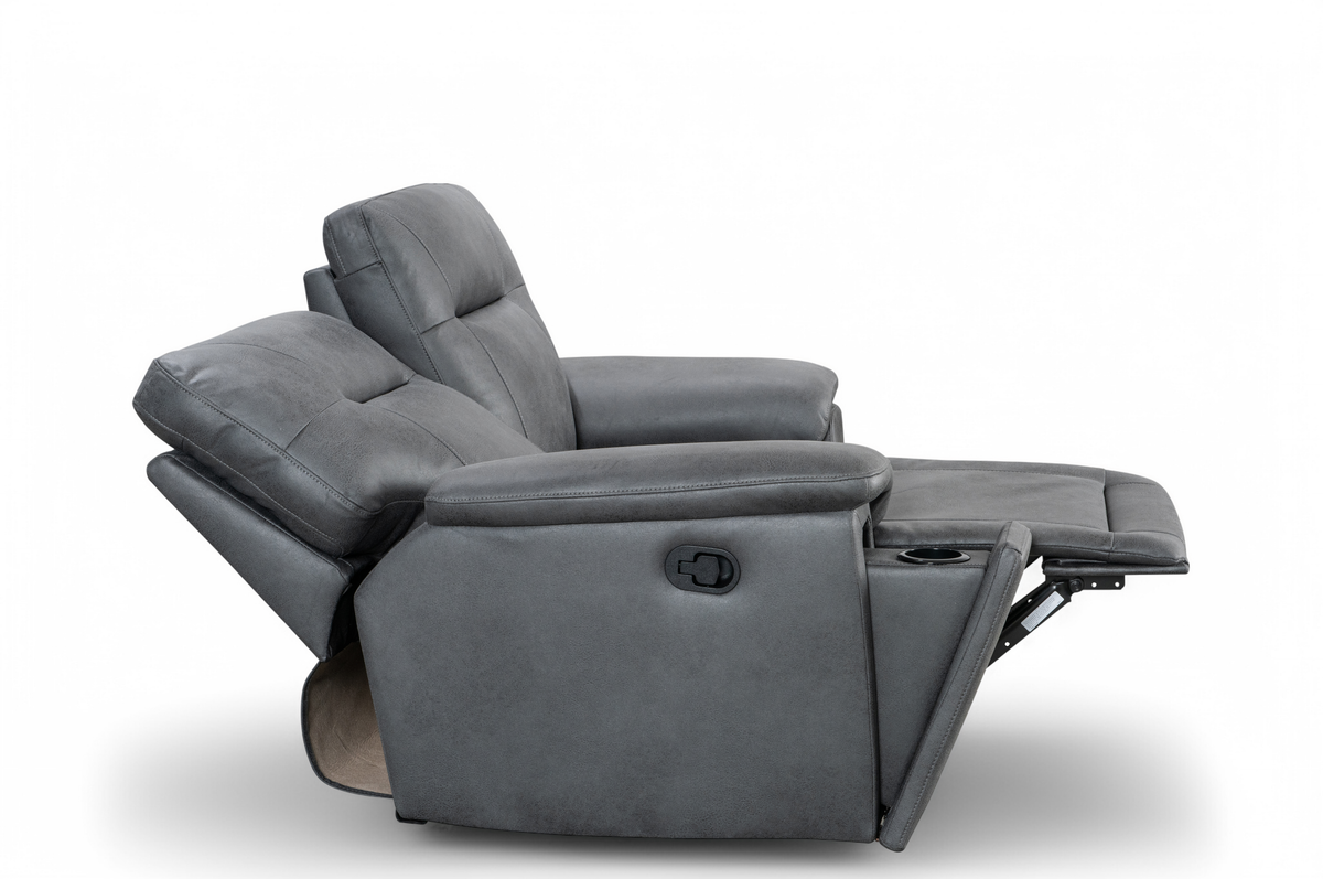 Faux Leather Grey Murcia 2 Seater Manual Recliner Sofa Side Reclined