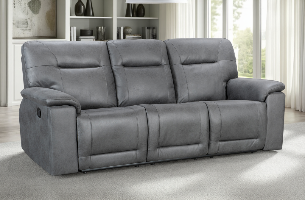 Faux Leather Grey Murcia 3 Seater Manual Recliner Sofa Background