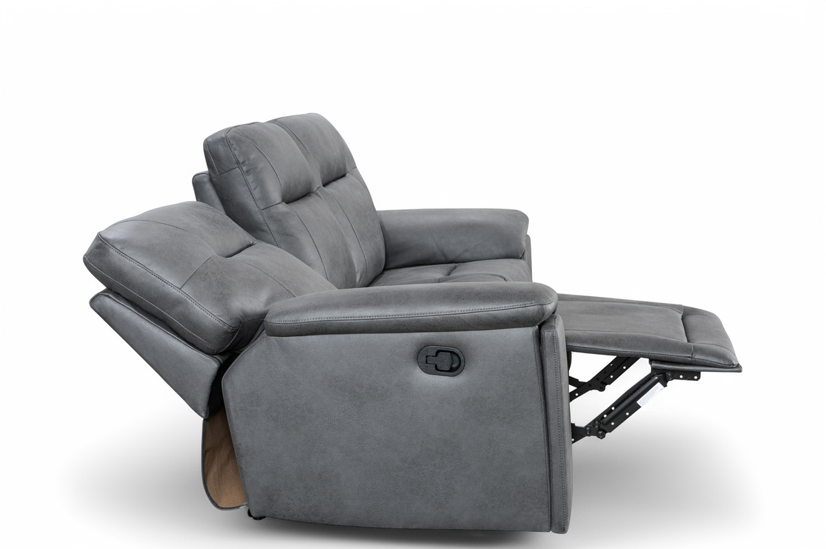 Faux Leather Grey Murcia 3 Seater Manual Recliner Sofa Side Fully Reclined