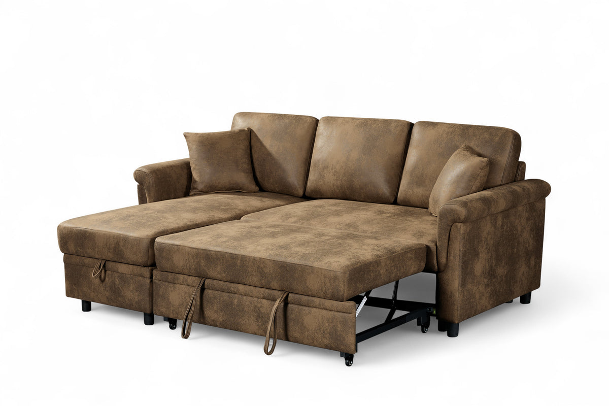 Faux Leather Suede Brown 1C2 Corner Sofabed with Chaise OSCAR
