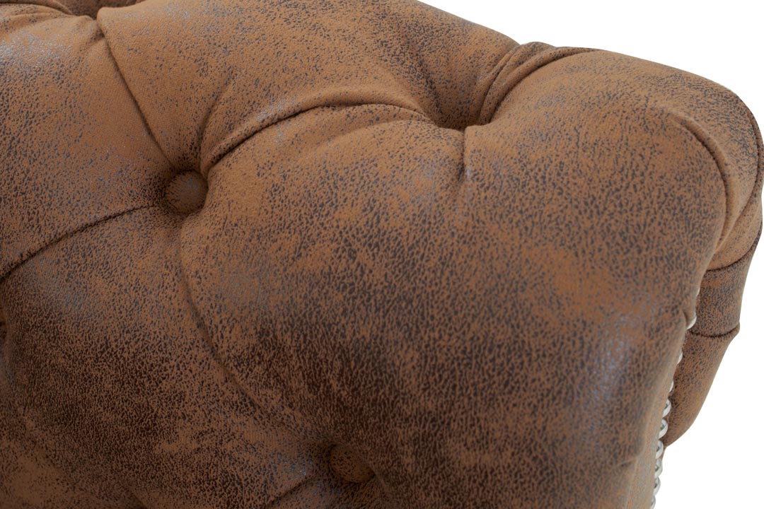 Faux Leather Suede Brown 1 Seater Chesterfield Sofa With Wooden Feet CAMDEN