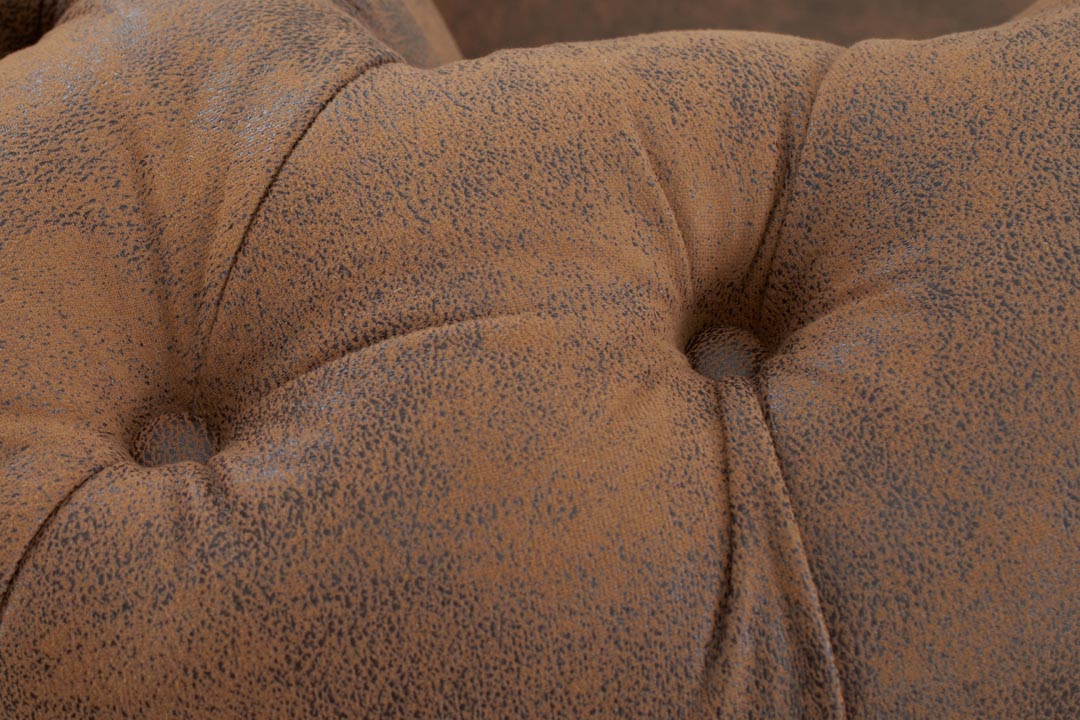 Faux Leather Suede Brown 1 Seater Chesterfield Sofa With Wooden Feet CAMDEN