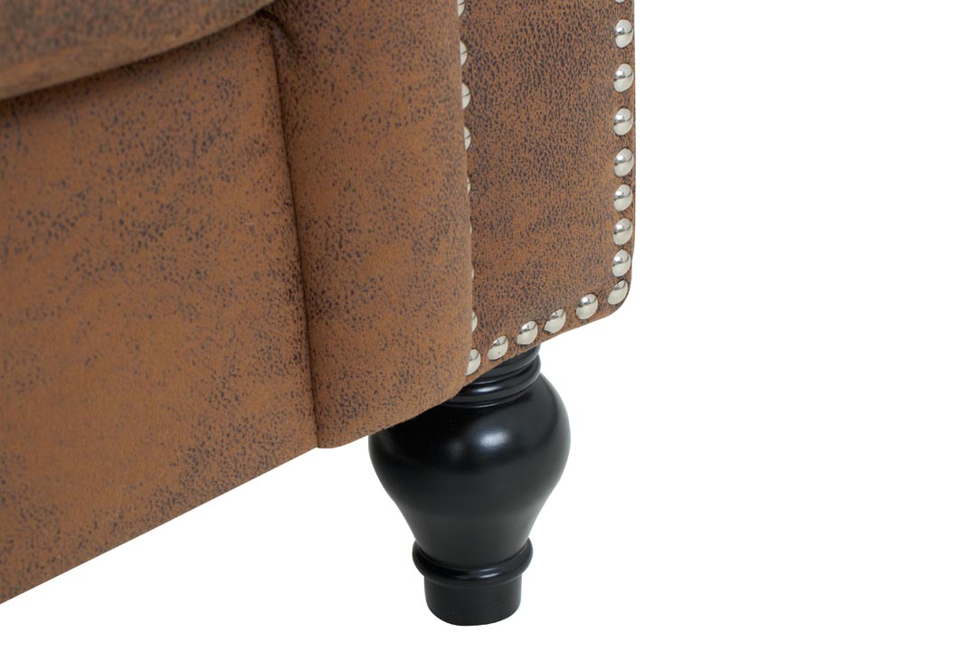 Faux Leather Suede Brown 1 Seater Chesterfield Sofa With Wooden Feet CAMDEN