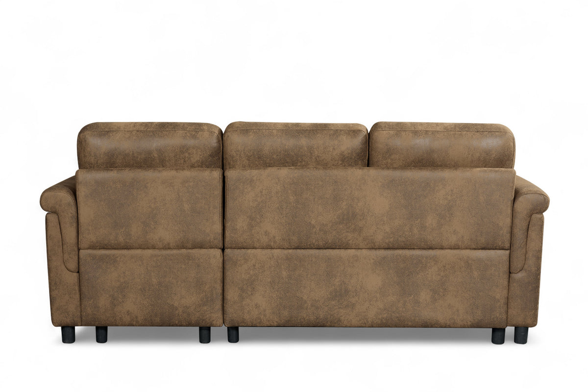 Faux Leather Suede Brown 2C1 Corner Sofabed with Chaise OSCAR