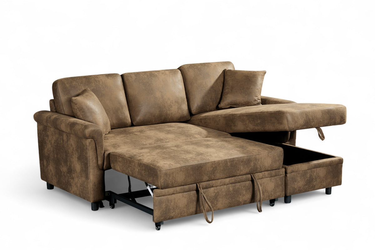 Faux Leather Suede Brown 2C1 Corner Sofabed with Chaise OSCAR
