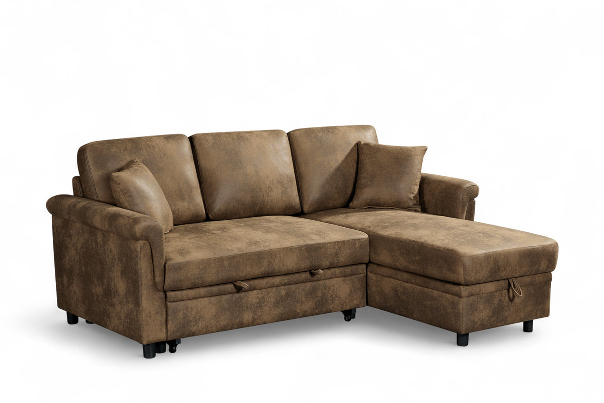 Faux Leather Suede Brown 2C1 Corner Sofabed with Chaise OSCAR