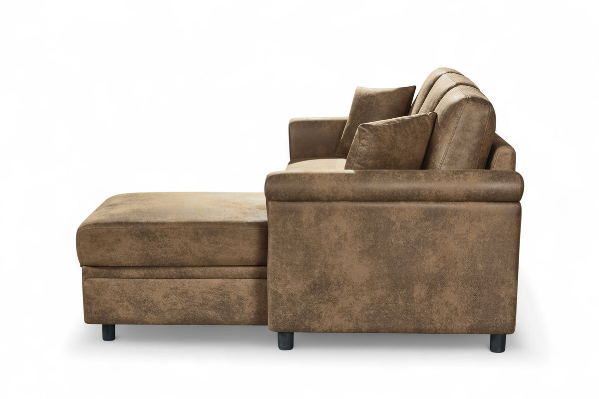 Faux Leather Suede Brown 2C1 Corner Sofabed with Chaise OSCAR