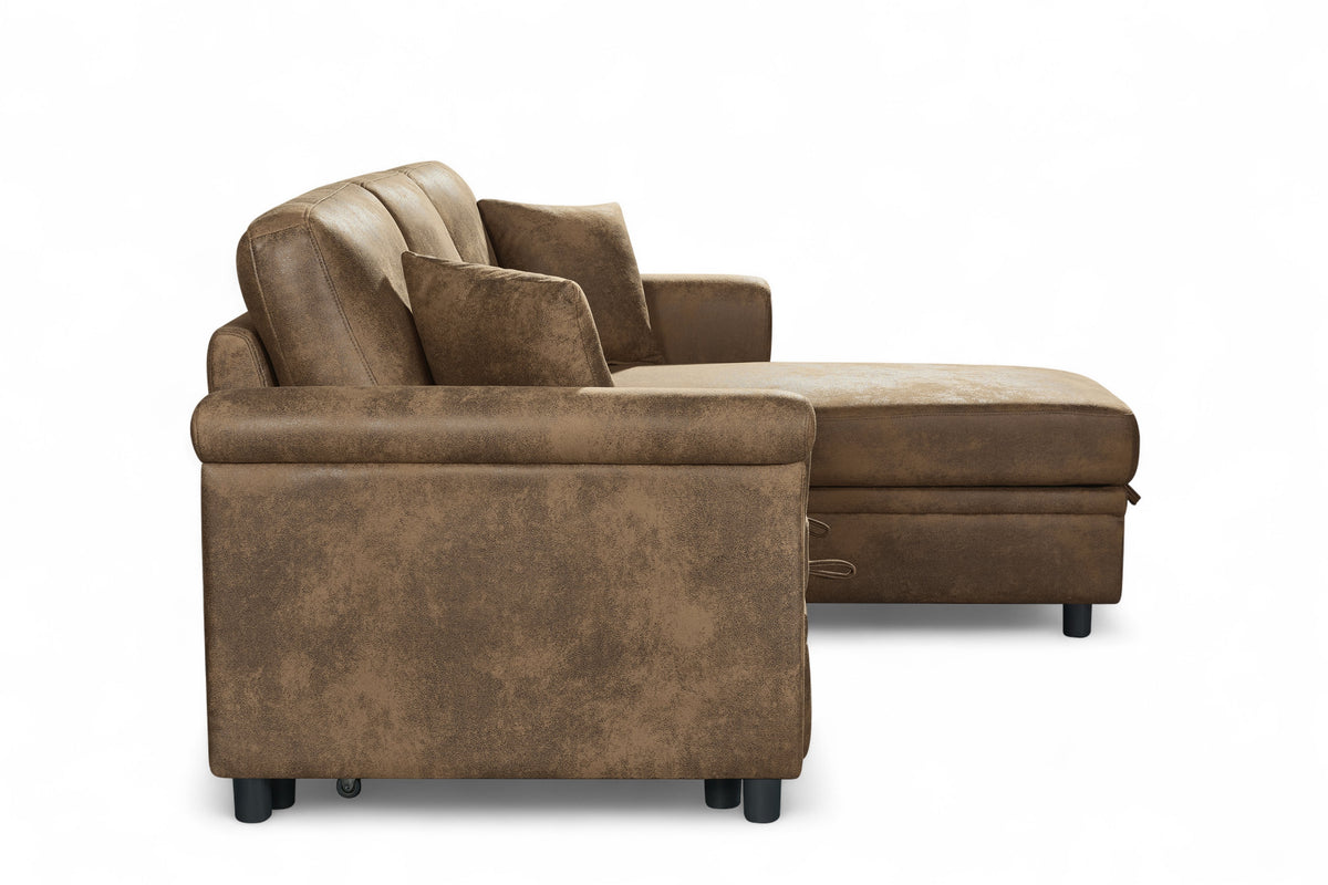 Faux Leather Suede Brown 2C1 Corner Sofabed with Chaise OSCAR