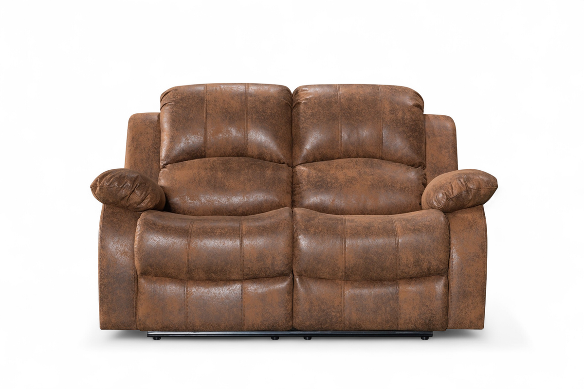 Faux Leather Suede Brown 2 Seater Manual Recliner Sofa VALENCIA