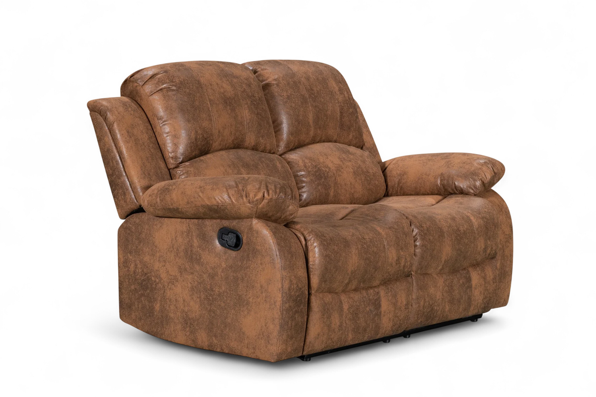 Faux Leather Suede Brown 2 Seater Manual Recliner Sofa VALENCIA
