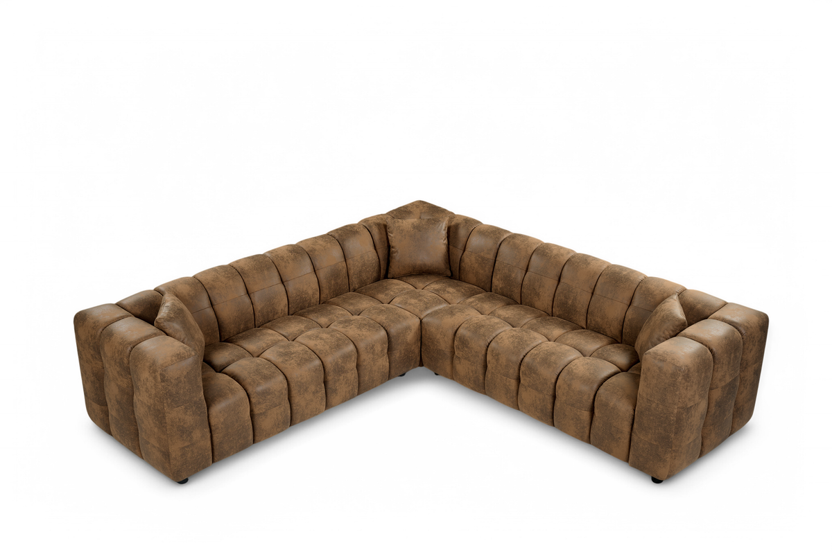 Faux Leather Suede Brown 2C2 Lugano Corner Sofa
