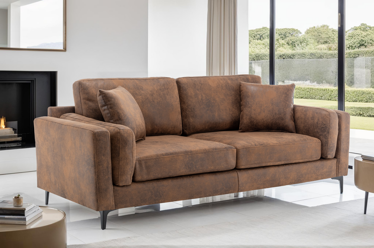 Faux Leather Suede Brown 3 Seater Sofa MARGHERA