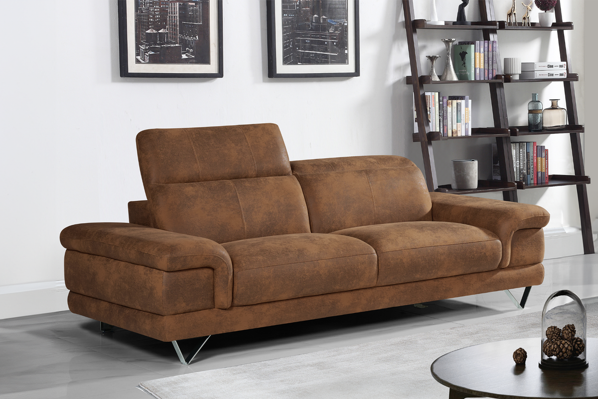 Faux Leather Suede Brown 3 Seater Sofa CHICAGO