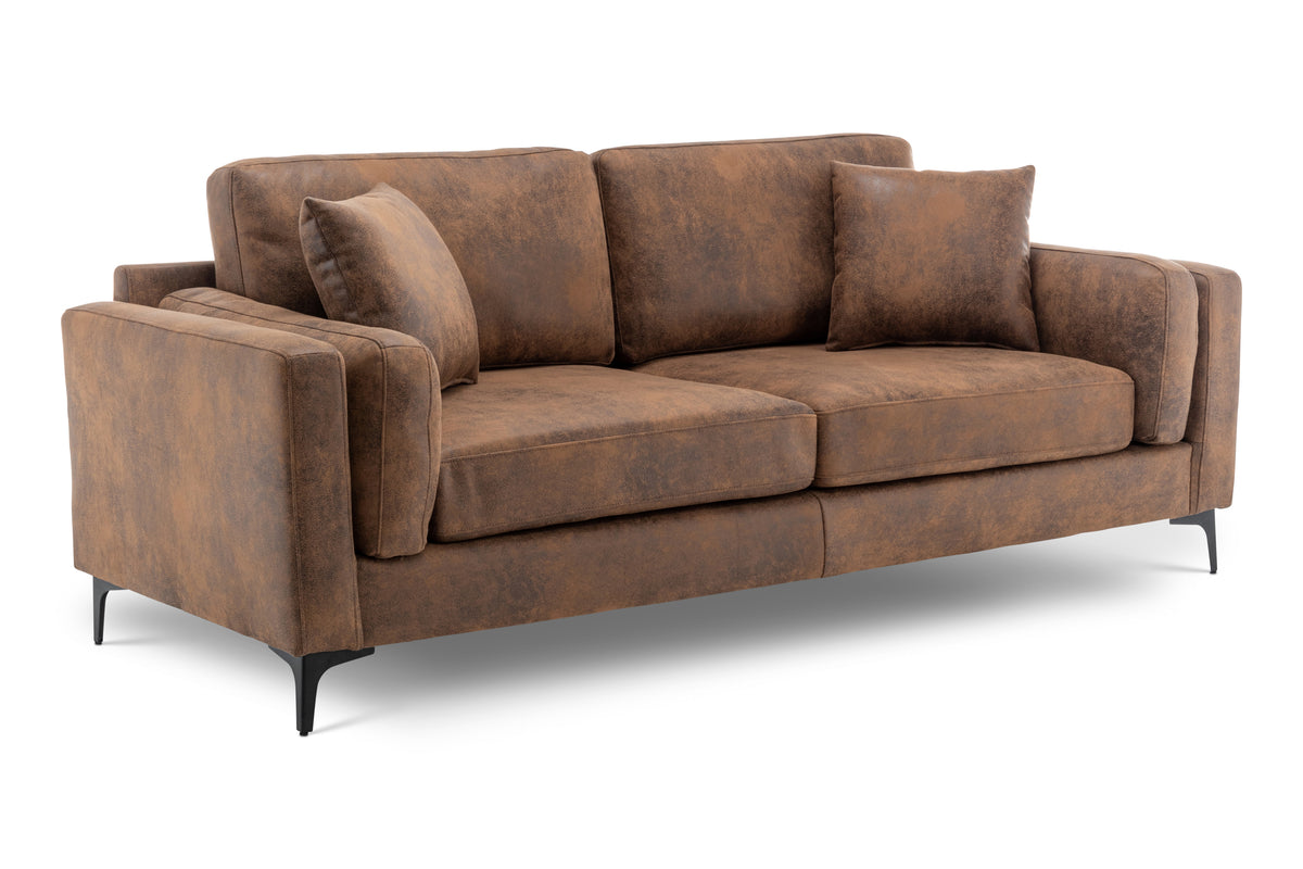 Faux Leather Suede Brown 3 Seater Sofa MARGHERA Front Angle