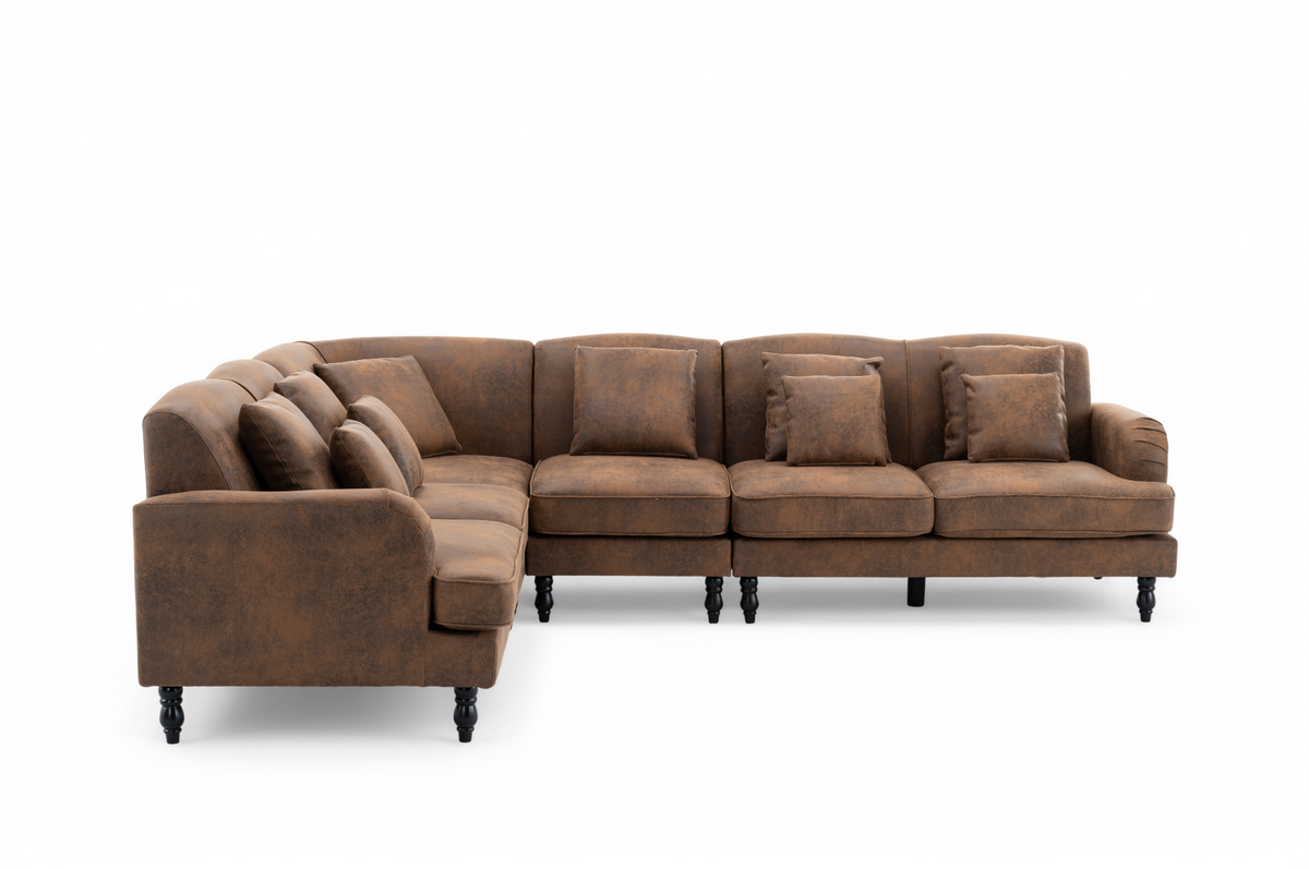 Faux Leather Suede Brown Modular Corner Sofa 2C3/3C2 ASHTON