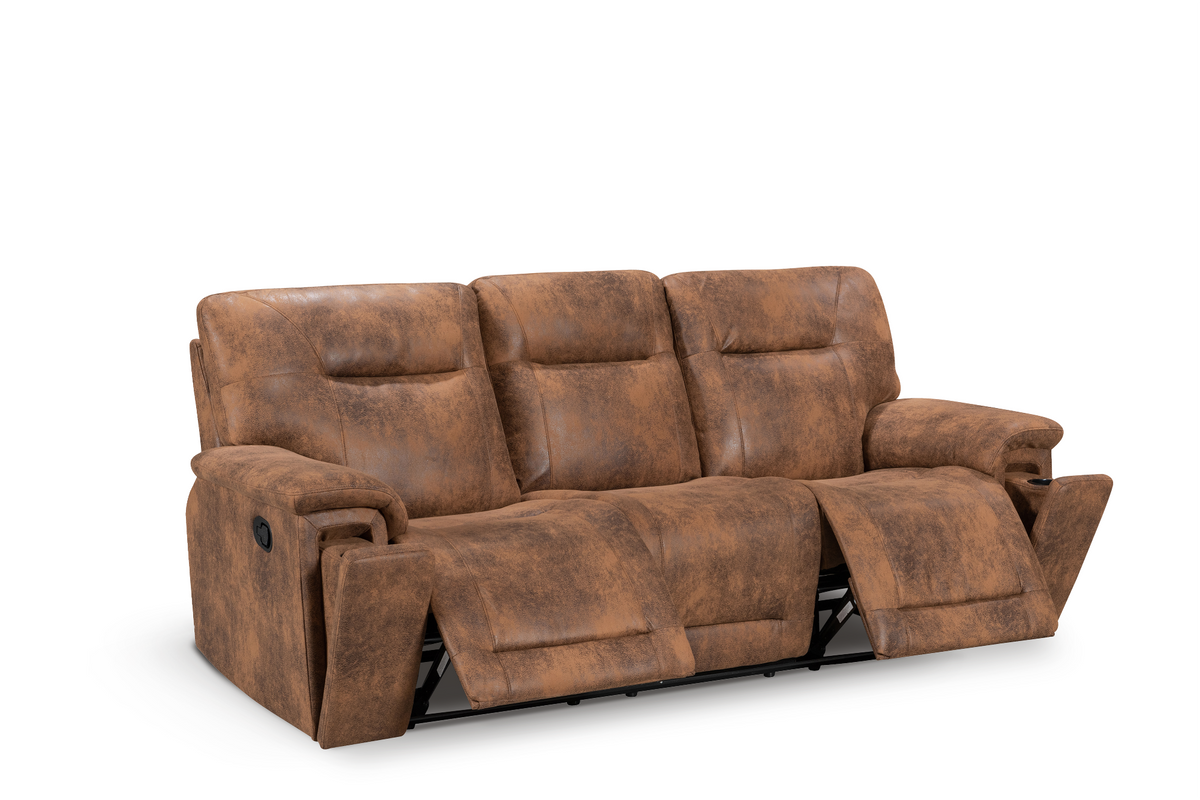 Faux Leather Suede Brown Murcia 3 Seater Manual Recliner Sofa