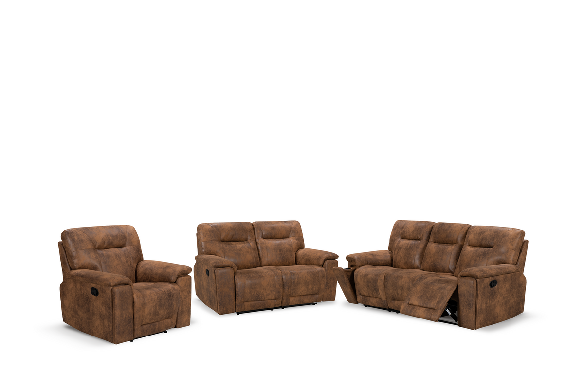 Faux Leather Suede Brown 3 + 2 + 1 Seater Manual Recliner Sofa Set MURCIA