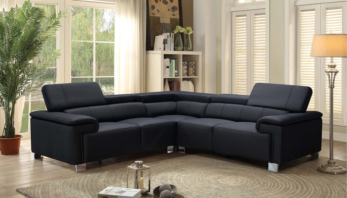 Genuine Leather Black 2C2 Livorno Corner Sofa Background