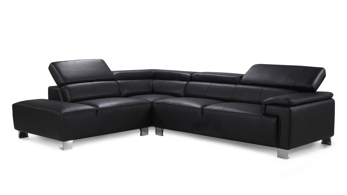 Genuine Leather Black Left Hand Facing Corner Sofa LIVORNO