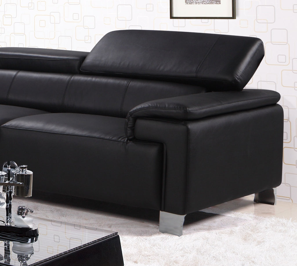 Genuine Leather Black Left Hand Facing Livorno Corner Chaise Sofa