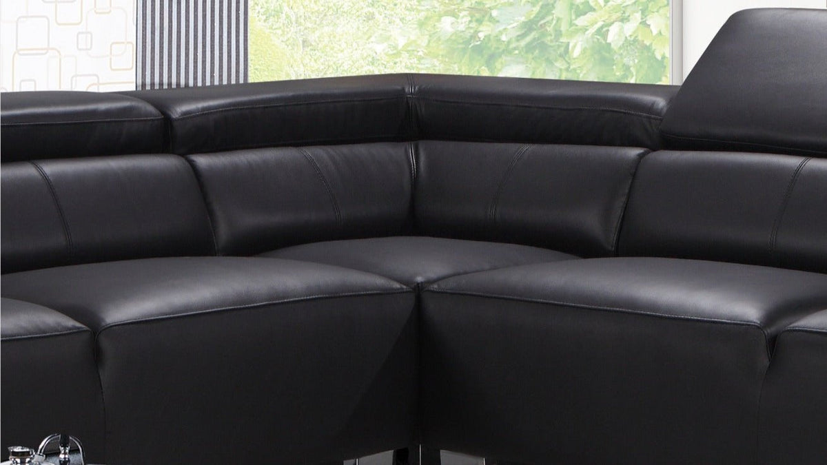 Genuine Leather Black Right Hand Facing Livorno Corner Chaise Sofa