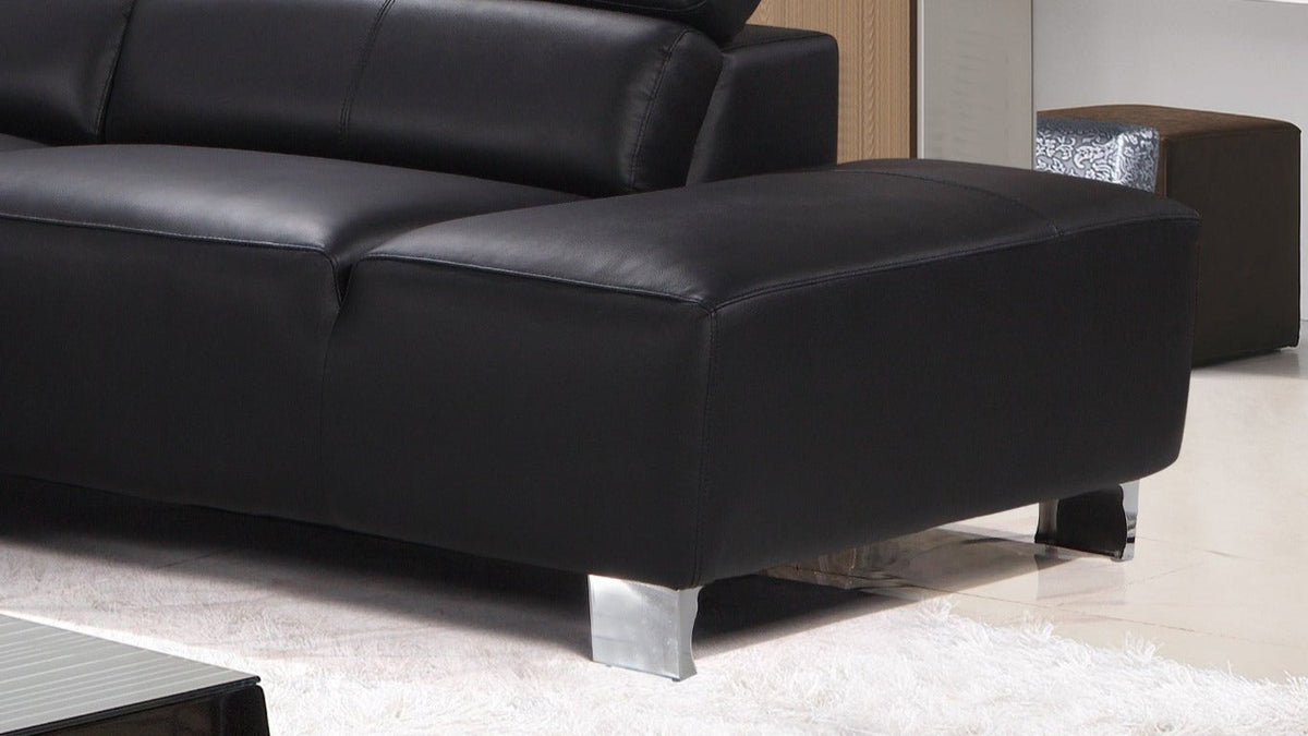 Genuine Leather Black Right Hand Facing Livorno Corner Chaise Sofa