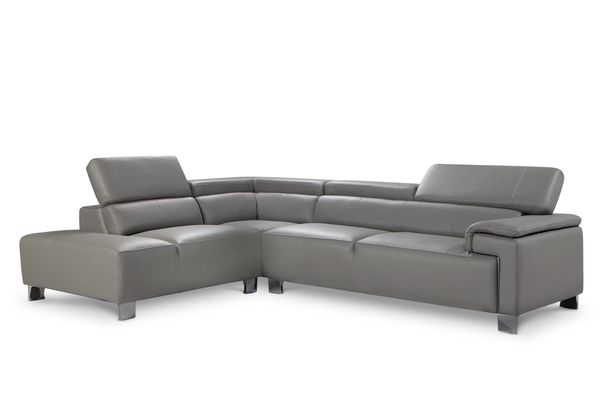 Genuine Leather Mid Grey Left Hand Facing Corner Sofa LIVORNO