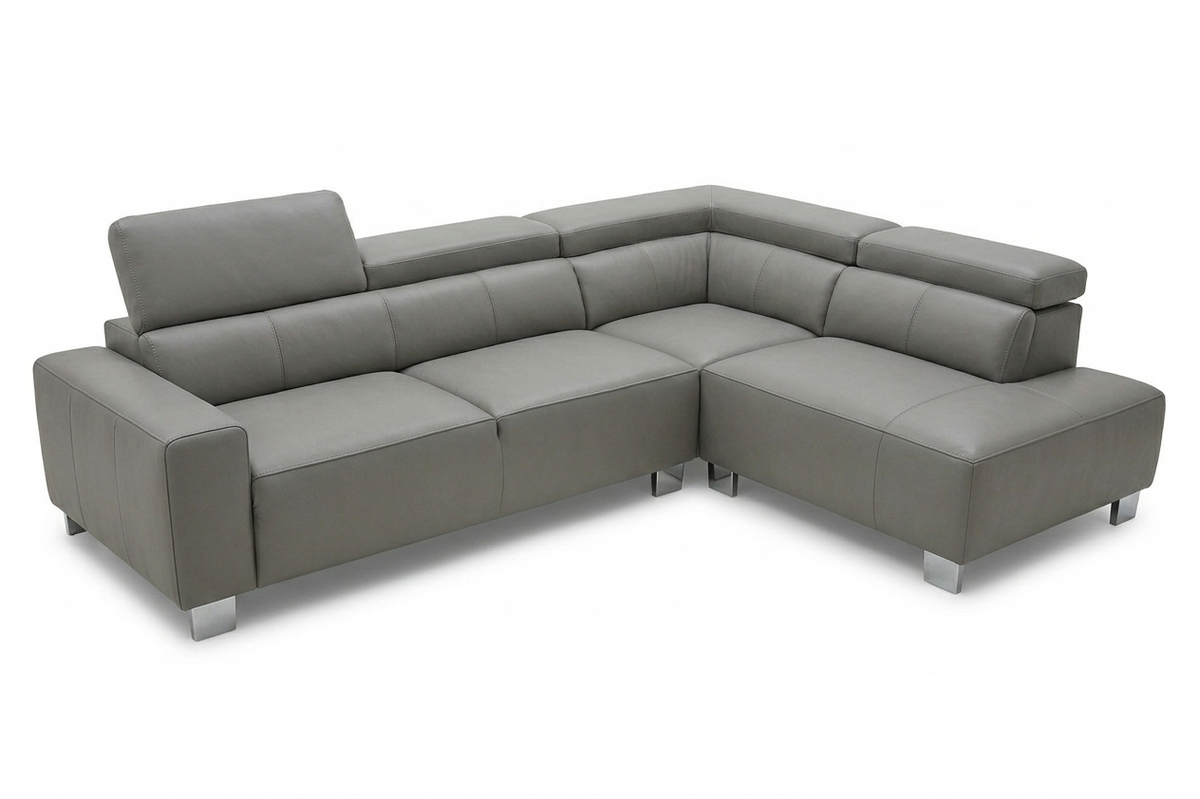 Genuine Leather Mid Grey Right Hand Facing Corner Sofa LIVORNO