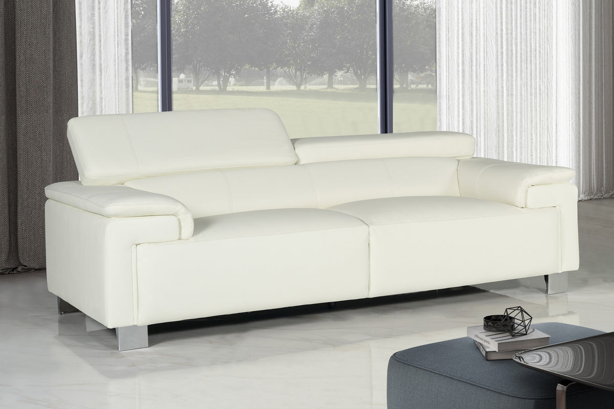 Genuine Leather White Livorno 3 Seater Sofa on Background
