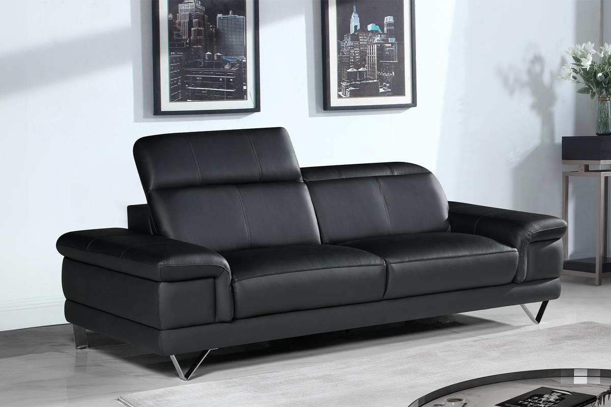 Genuine Leather Black 3 Seater Sofa CHICAGO