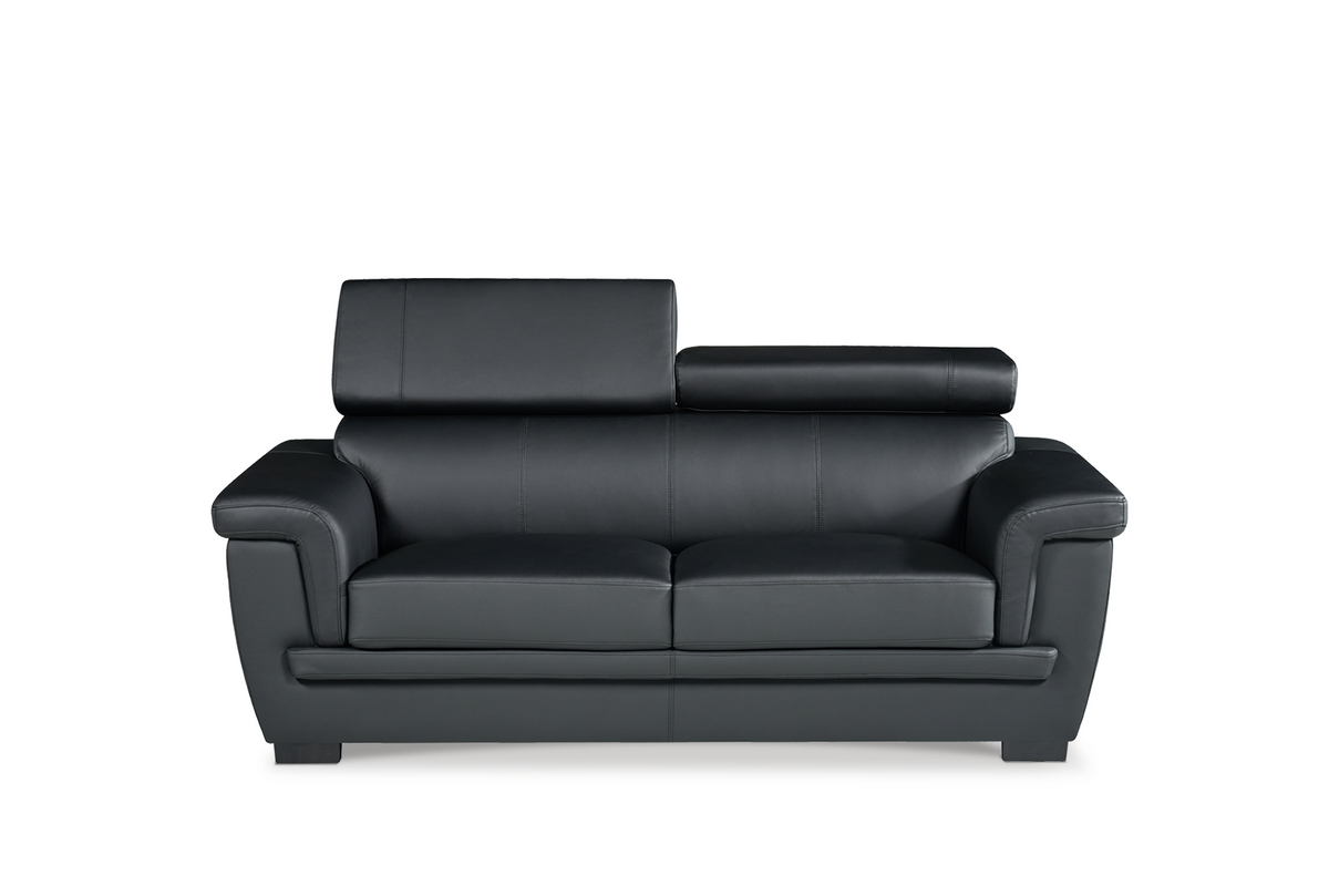 Genuine Leather Black 2 Seater Sofa PORTLAND Front