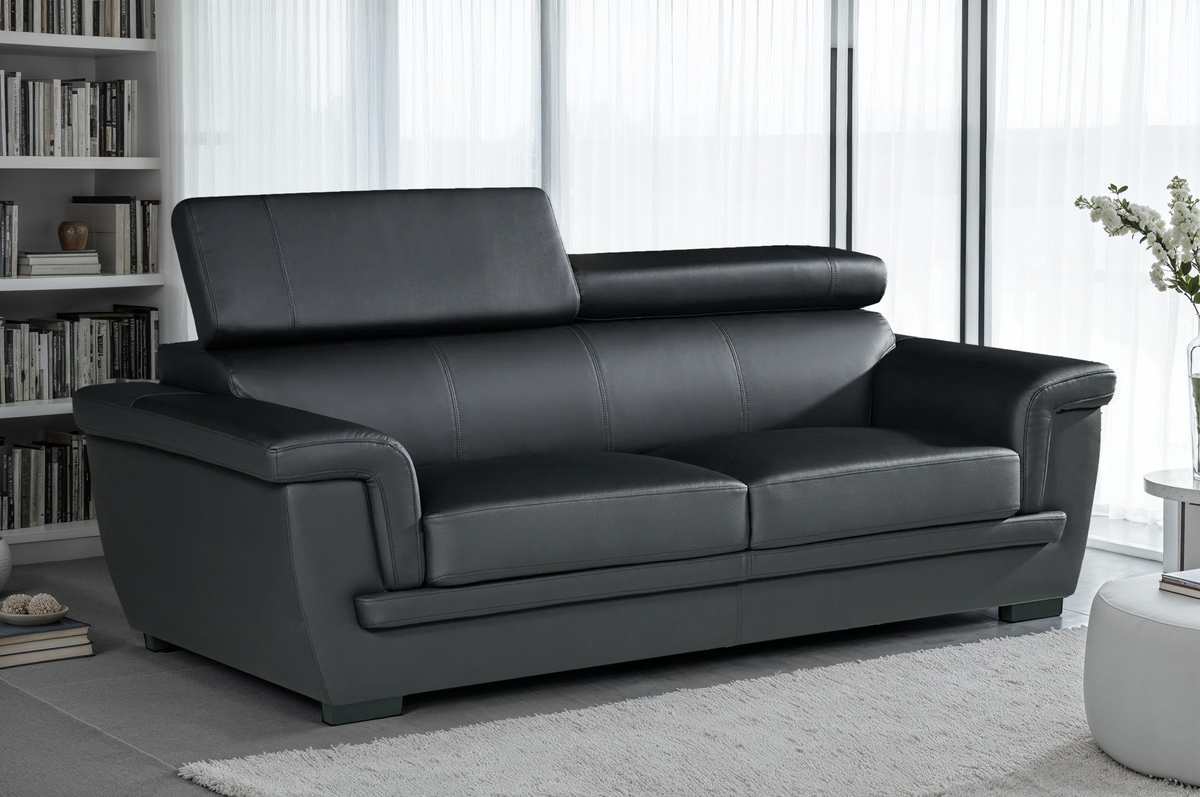 Genuine Leather Black 3 Seater Sofa PORTLAND