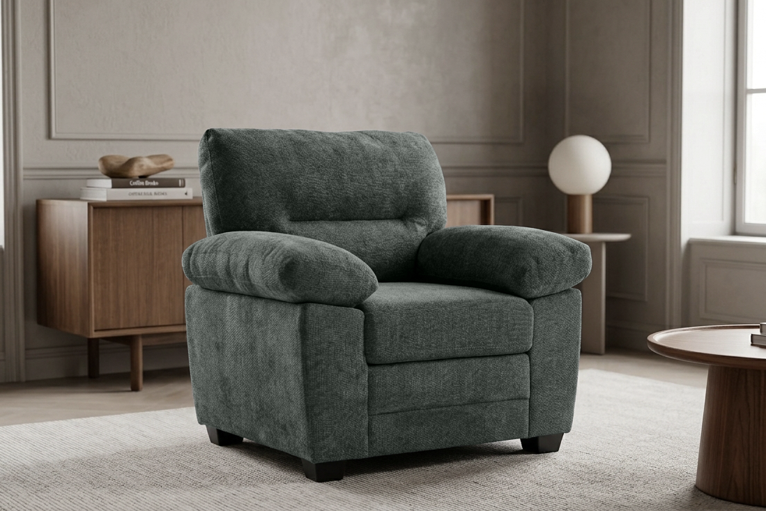 Green Chenille Fabric 1 Seater Sofa LINCOLN