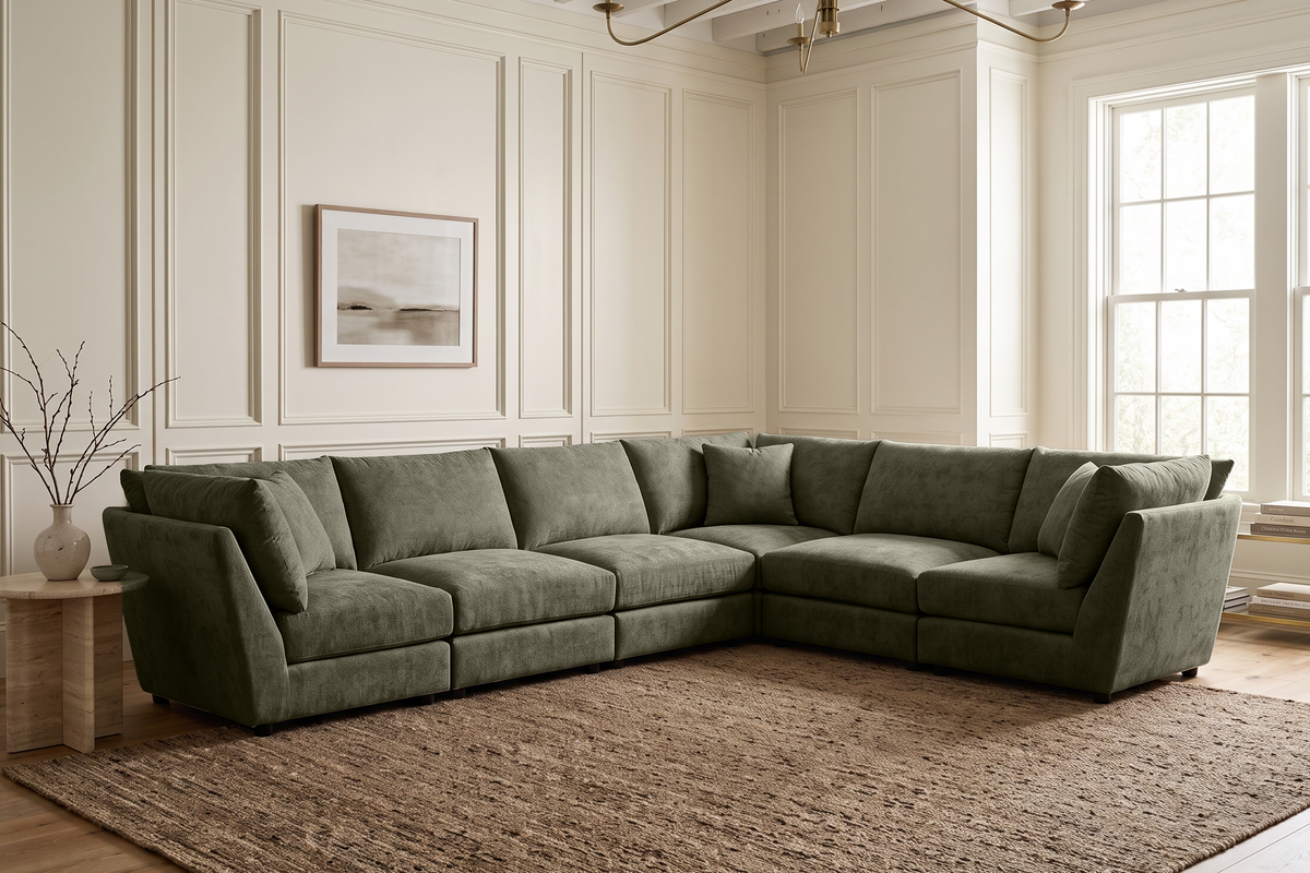 Green Chenille Fabric 6 Seater Modular Corner Sofa MADDIE