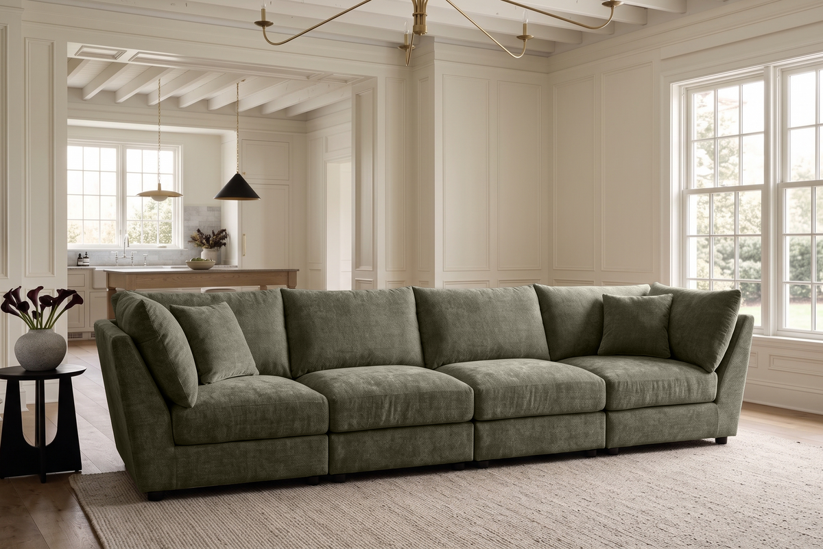 Green Chenille Fabric 4 Seater Modular Sofa MADDIE
