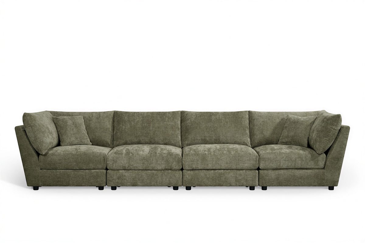 Green Chenille Fabric 4 Seater Modular Sofa MADDIE