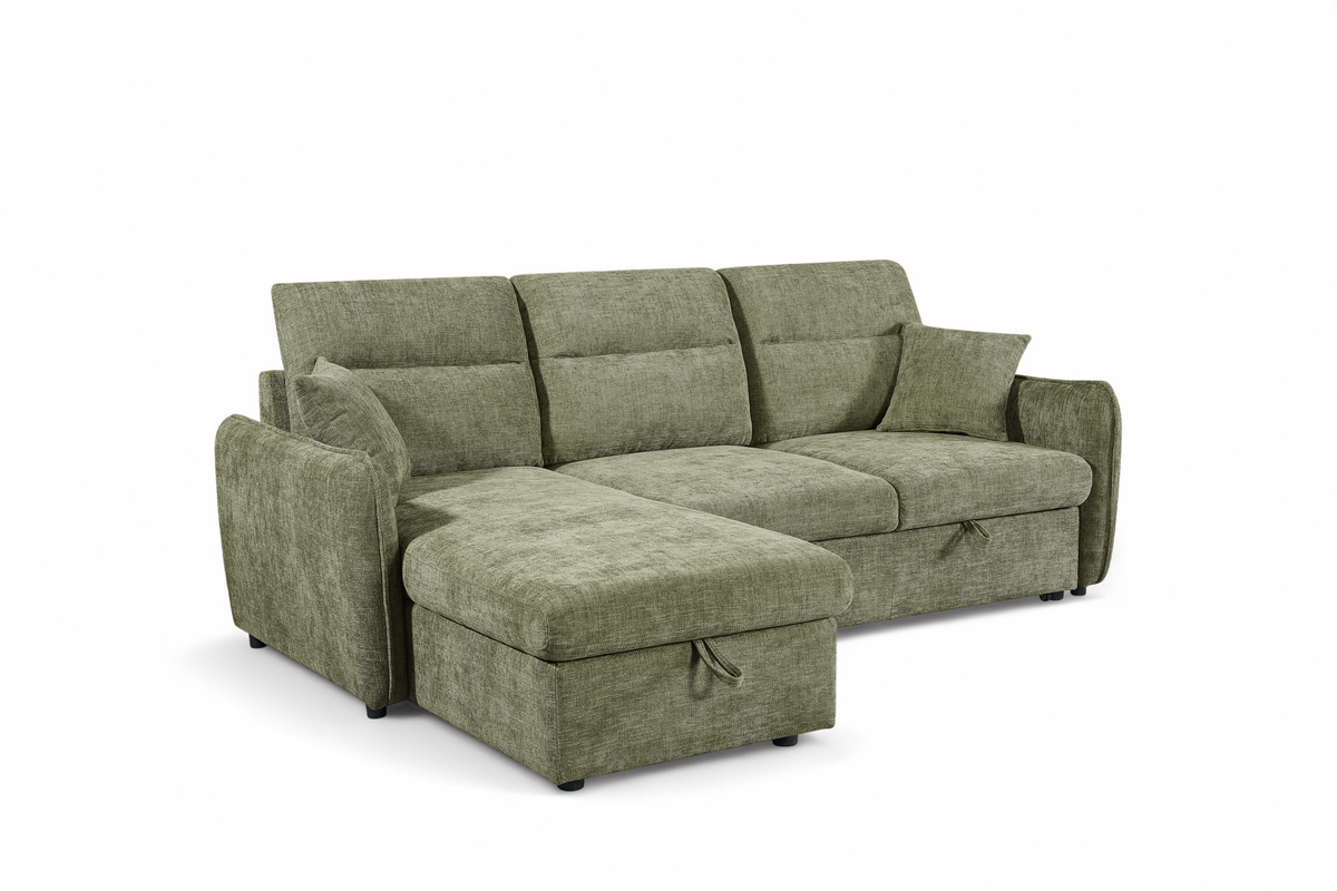 Green Chenille Fabric 1C2 Corner Sofabed with Storage ARCHIE