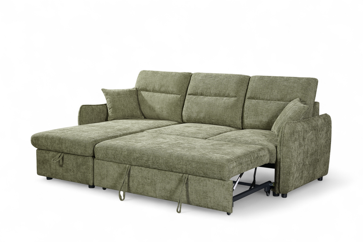 Green Chenille Fabric 1C2 Corner Sofabed with Storage ARCHIE
